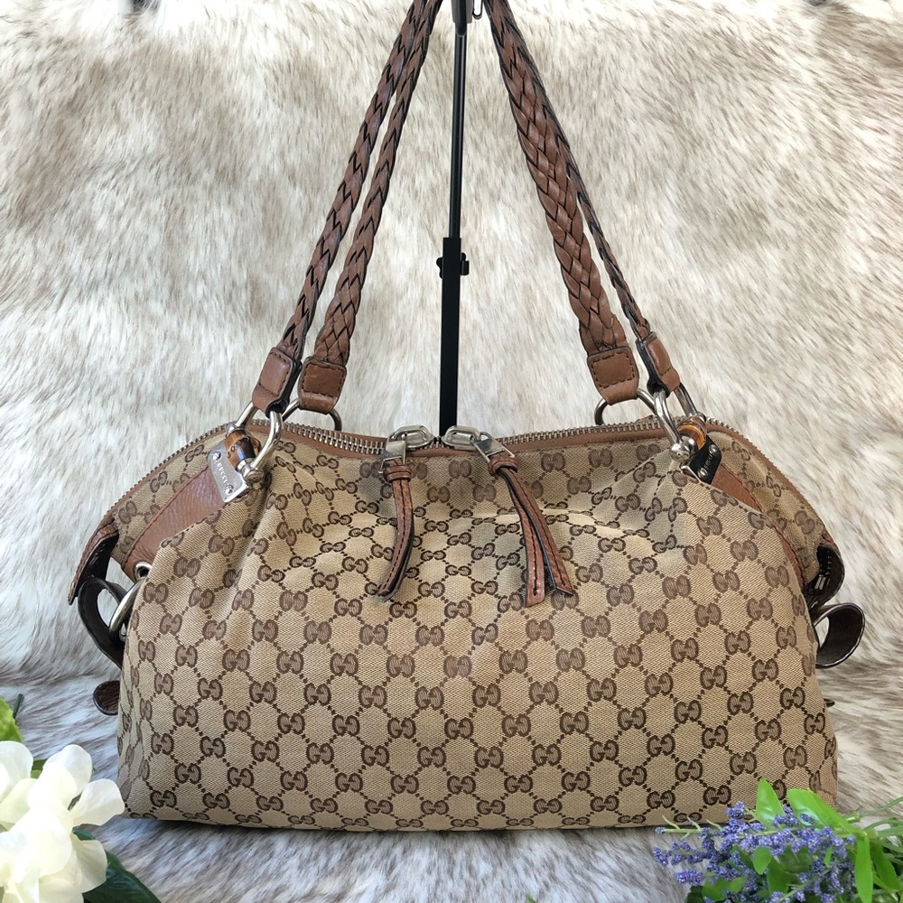 Gucci GG Canvas Medium Bamboo Bar Tote